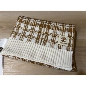 NWT Timberland Plaid Knit Scarf Wheat Ivory OS‎ Acrylic 10"x64" Rectangle New
